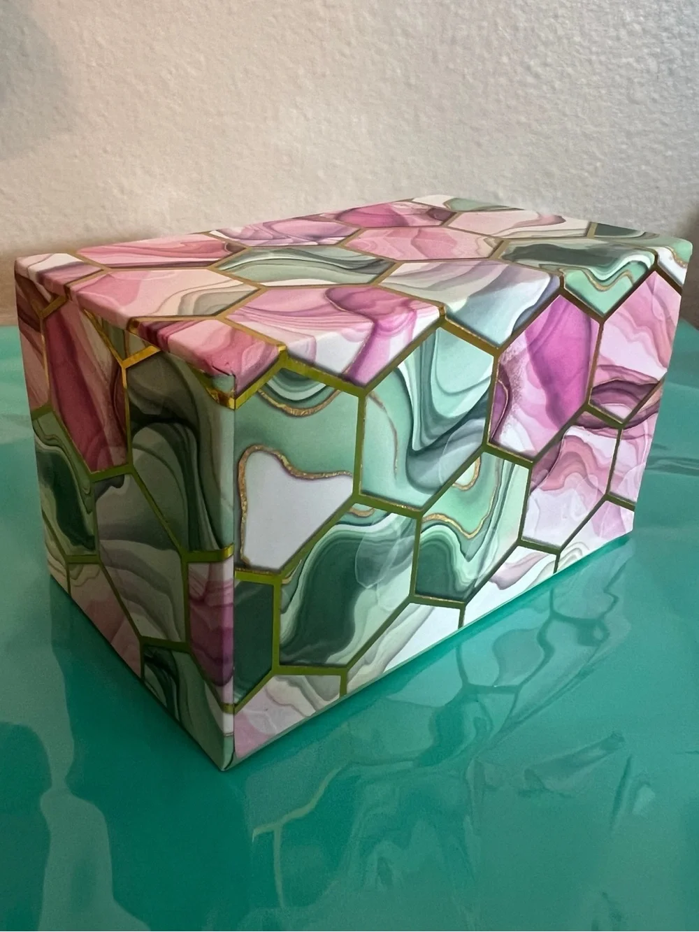 2-Drawer Marble Patterned Pink Green Gold Small Jewelry Organizer Storage Box